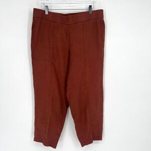Eileen Fisher Capris Womens M‎ Burgundy Red Organic Linen Cropped Lightweight
